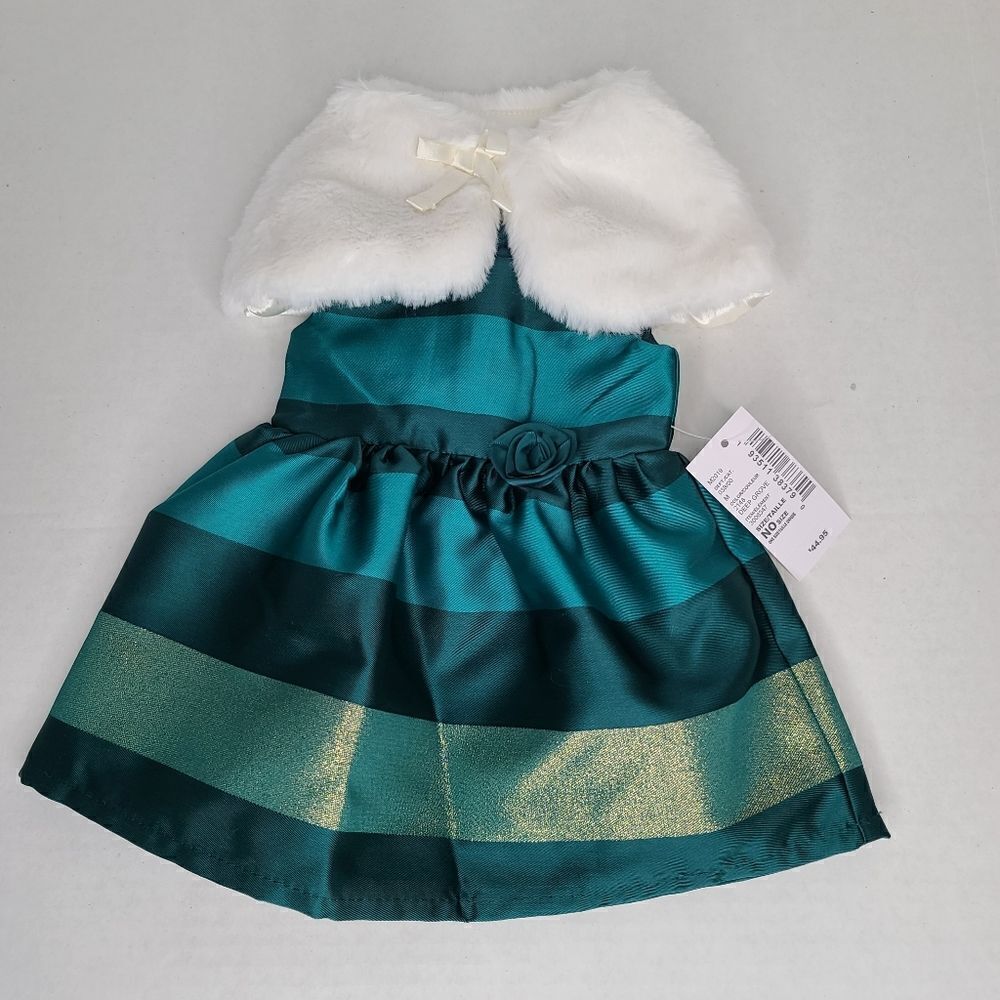 18" Standard Doll Dress Cape Green Metalic Stripe - Picture 3 of 12
